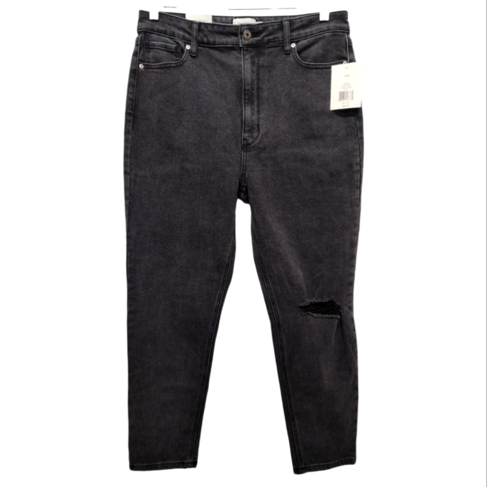 True Craft Black “Mom Jean” Black High-Rise Relaxed Blow-Out Knee Jeans Size 15R